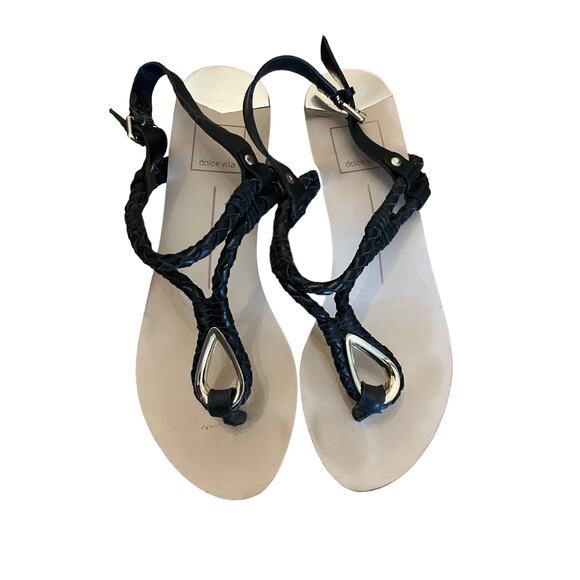 Dolce Vita Womens Black and Gold Braided Leather Gladiator Sandals 7 - Picture 5 of 6